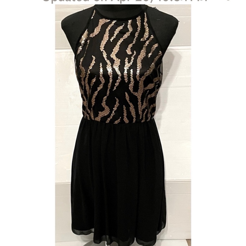 Kensie Gold shimmer  A-line Halter Dress